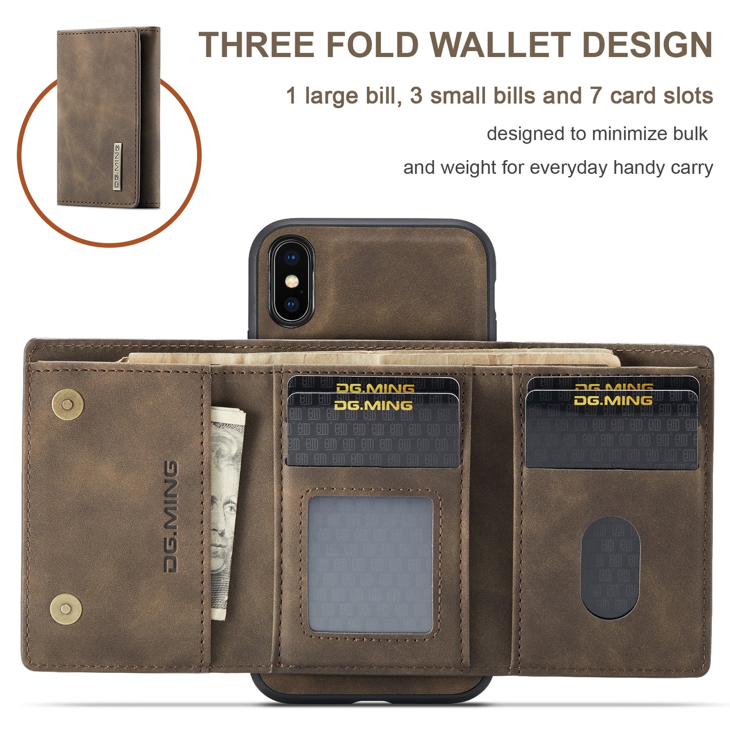 Retro Detachable Fold Wallet iPhone Xs Max Case Magnetic Clip