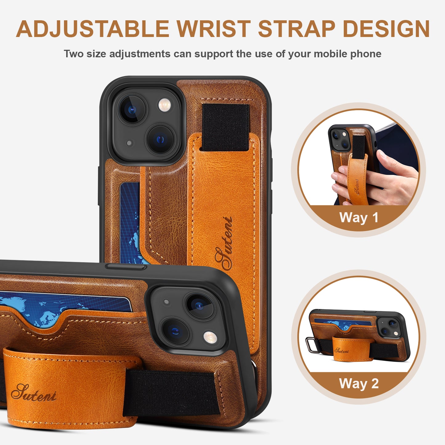 Vertical Card Holder iPhone 13 Mini Leather Case with Wristband