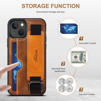 Vertical Card Holder iPhone 13 Mini Leather Case with Wristband