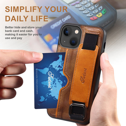 Vertical Card Holder iPhone 13 Mini Leather Case with Wristband