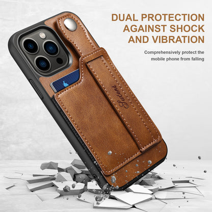 Vertical Card Holder iPhone 15 Pro Max Leather Case with Wristband