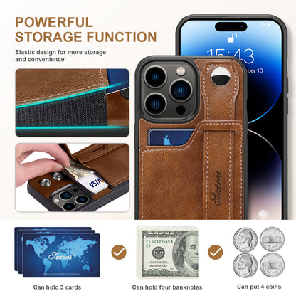 Vertical Card Holder iPhone 15 Pro Leather Case with Wristband