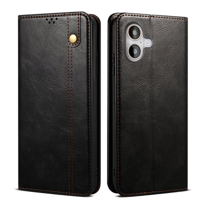 Oil Wax Leather Wallet Stand iPhone 16 Case Magnetic Slim