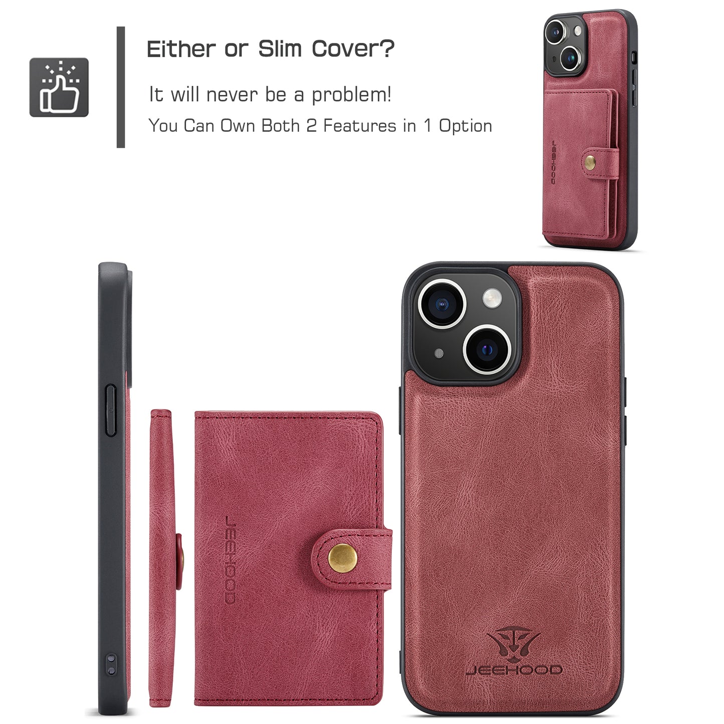 Magnetic Detachable Card Holder iPhone 16 Case Leather Flip