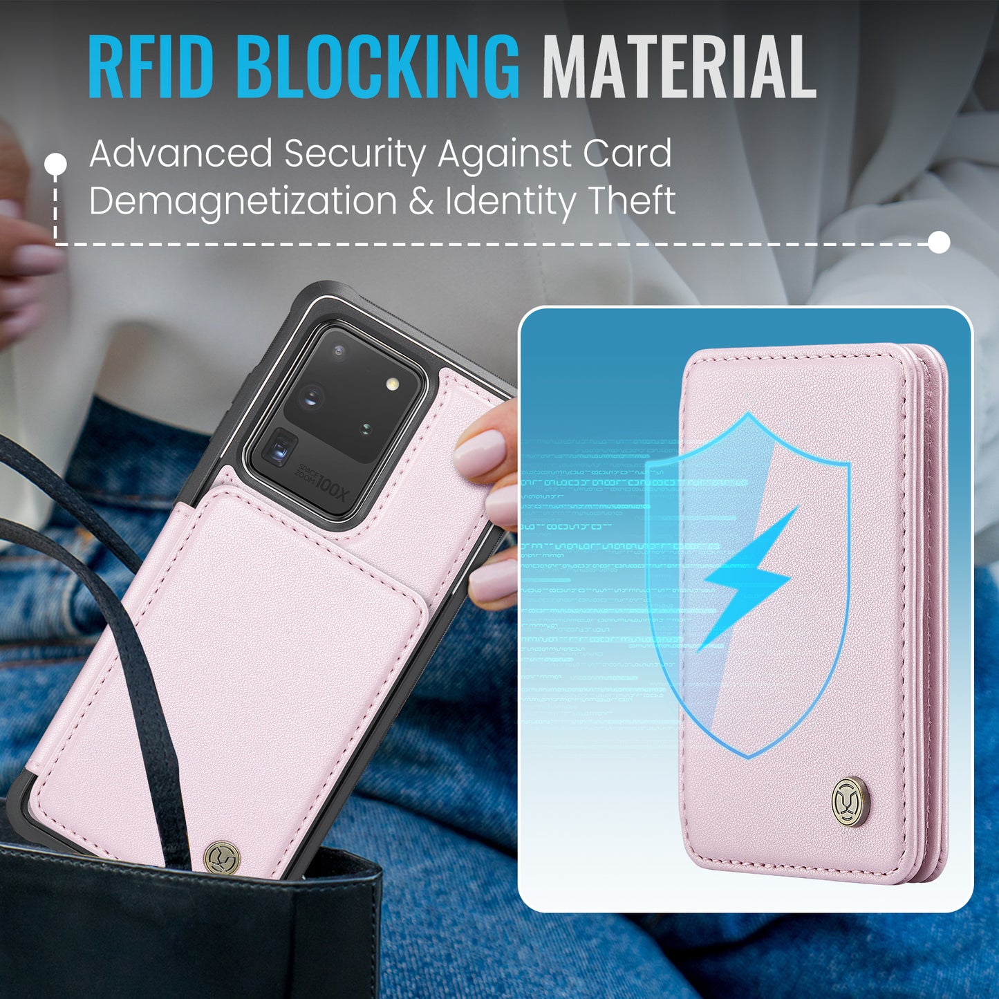 JEEHOOD Magnetic Clasp Book Card Holder Galaxy S20 Ultra Case