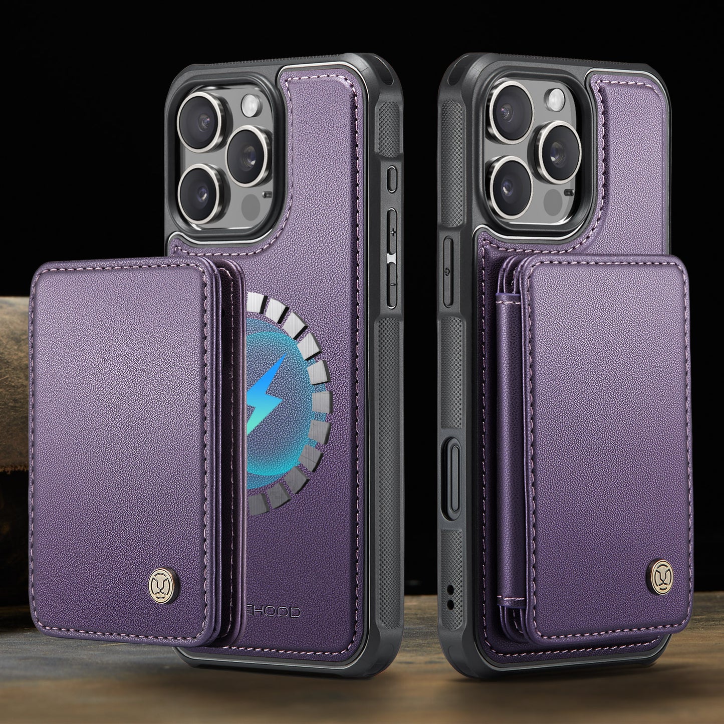 JEEHOOD Magnetic Clasp Book Card Holder iPhone 16 Pro Case