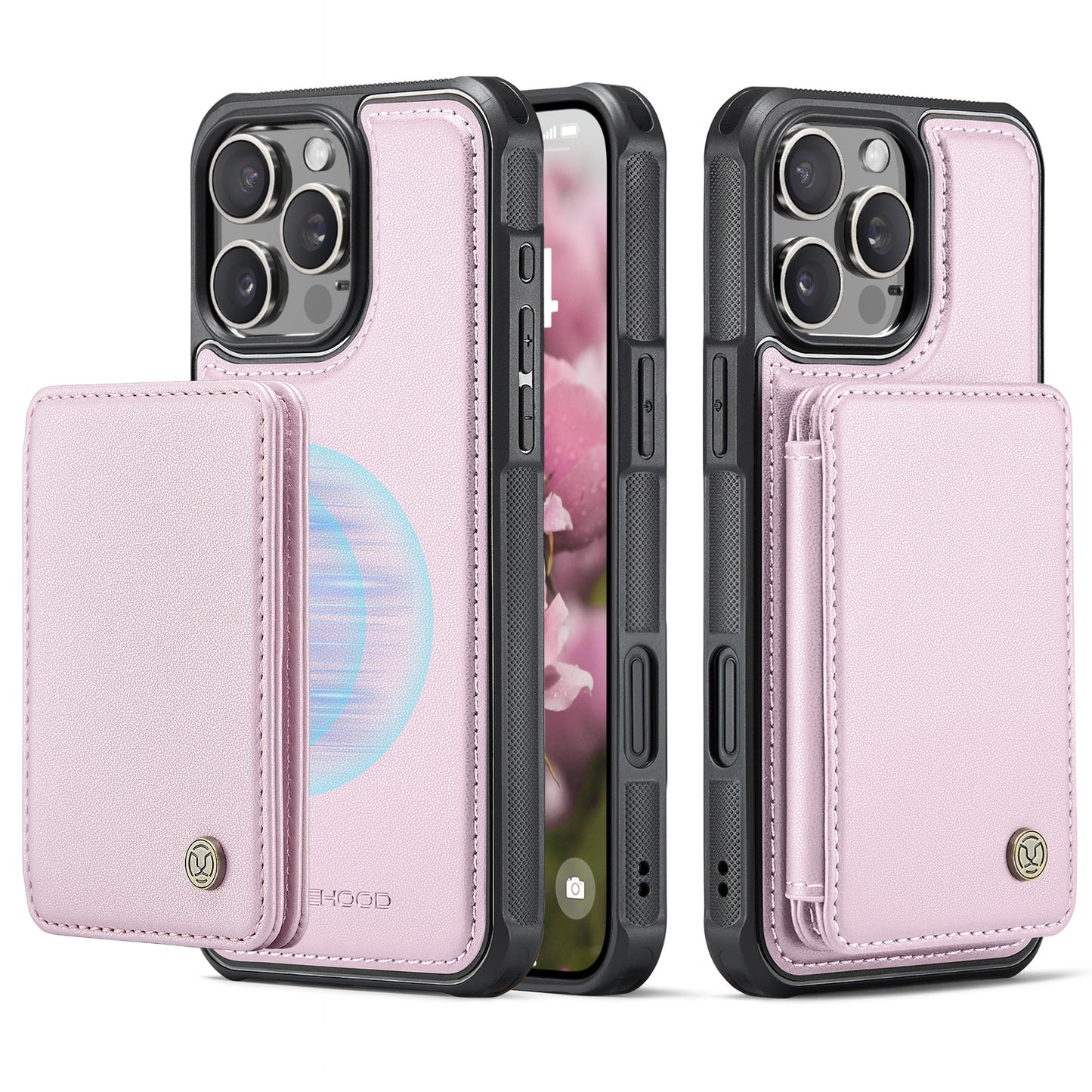 JEEHOOD Magnetic Clasp Book Card Holder iPhone 16 Pro Case