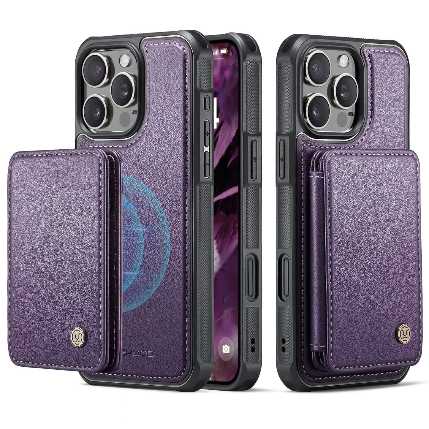 JEEHOOD Magnetic Clasp Book Card Holder iPhone 16 Pro Case