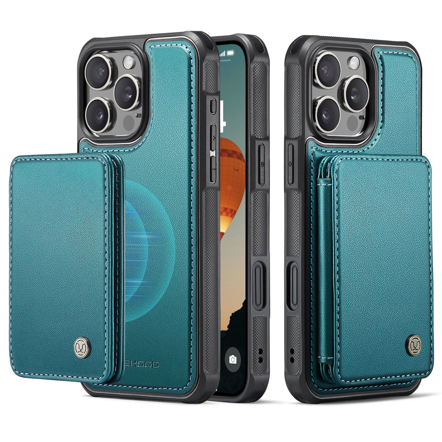 JEEHOOD Magnetic Clasp Book Card Holder iPhone 16 Pro Case