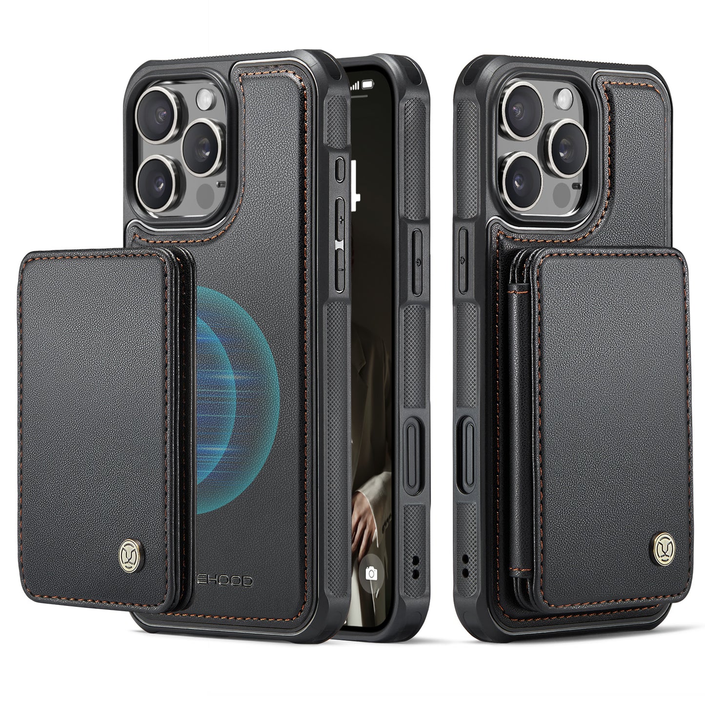 JEEHOOD Magnetic Clasp Book Card Holder iPhone 16 Pro Case