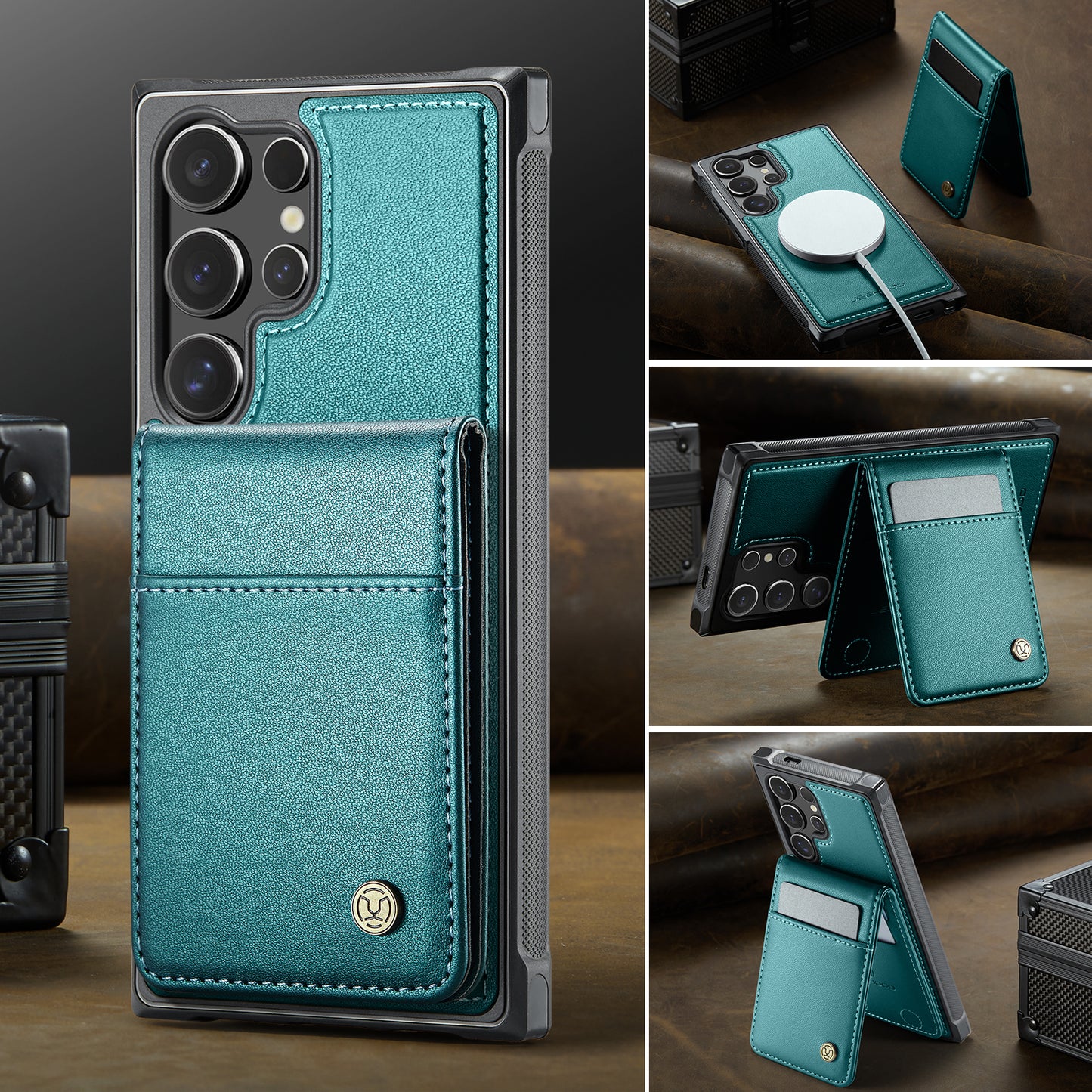 JEEHOOD Magnetic Slim Flip Card Holder Galaxy S25 Ultra Case