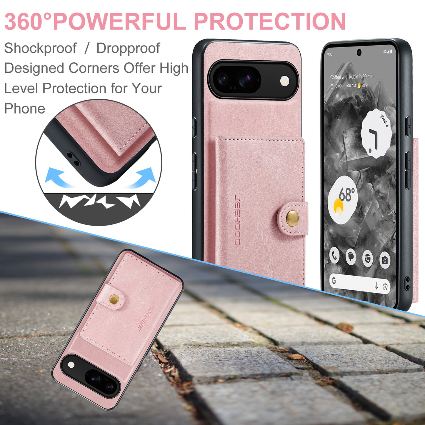 Magnetic Detachable Card Holder Google Pixel 9 Pro Case Leather Flip