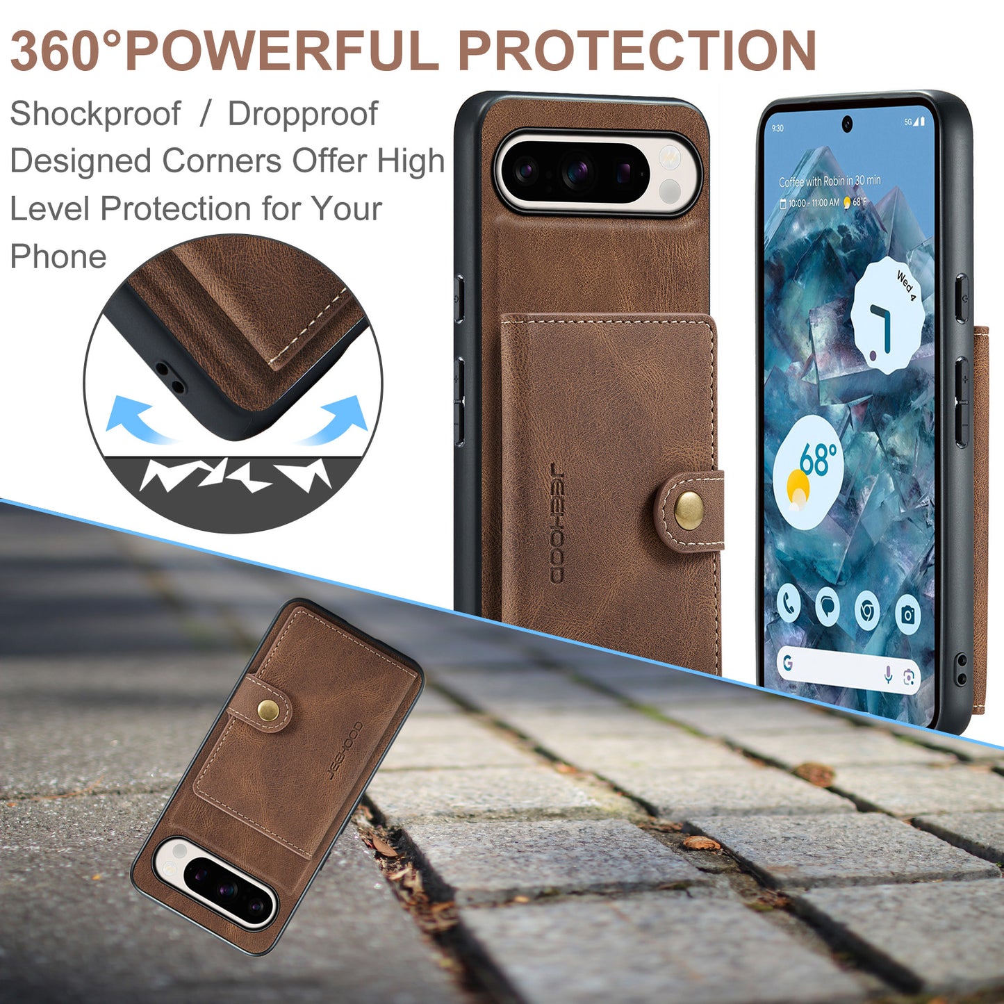 Magnetic Detachable Card Holder Google Pixel 9 Pro XL Case Leather Flip