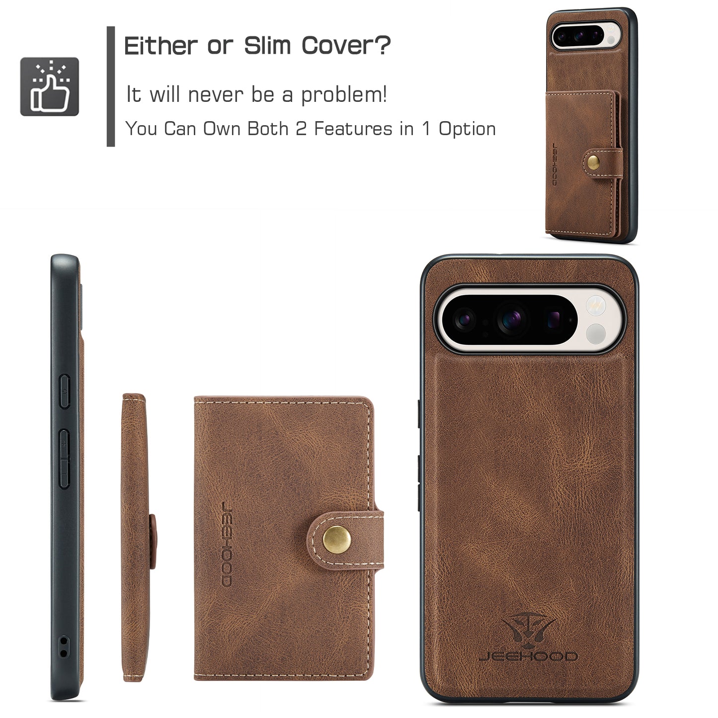 Magnetic Detachable Card Holder Google Pixel 9 Pro XL Case Leather Flip