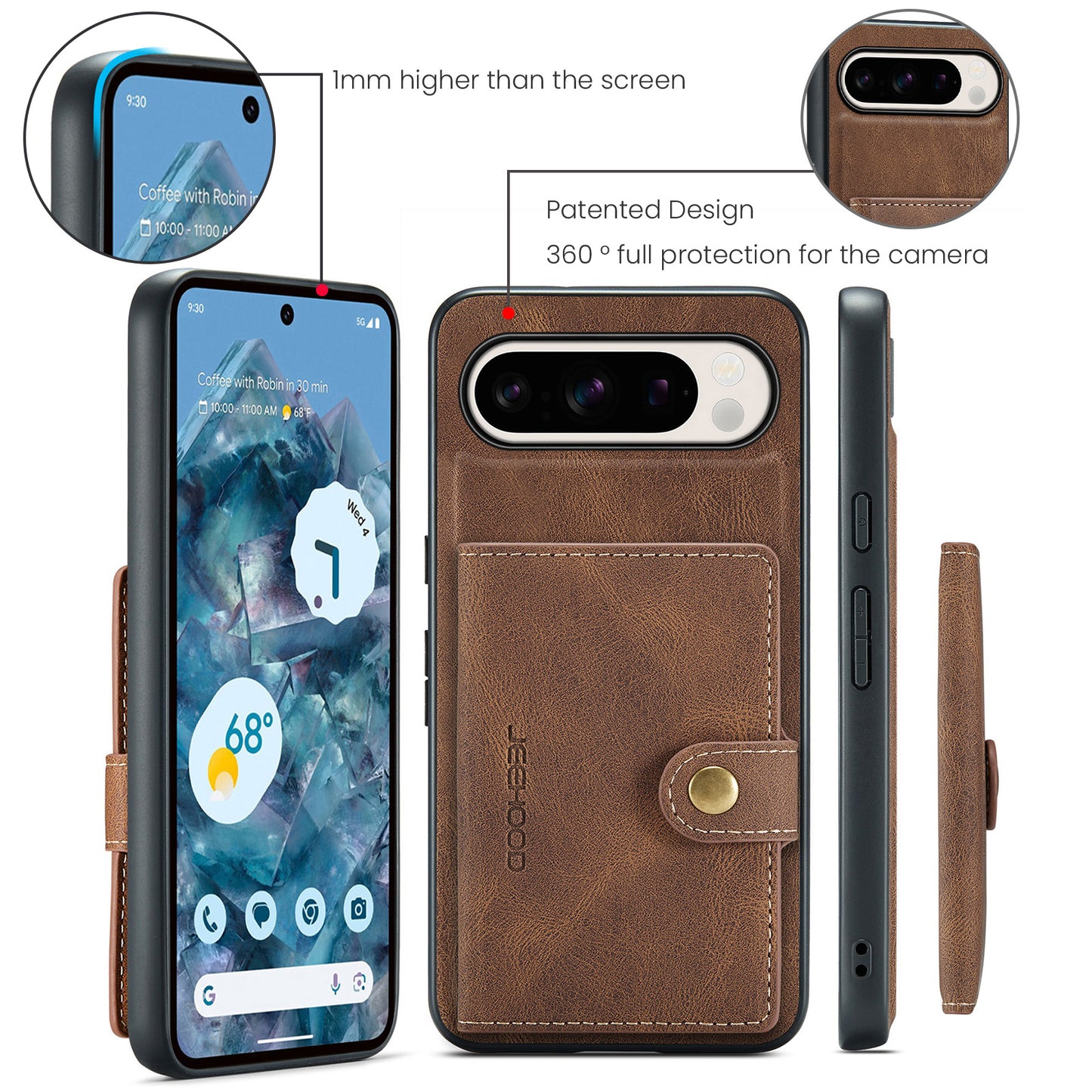 Magnetic Detachable Card Holder Google Pixel 9 Pro XL Case Leather Flip