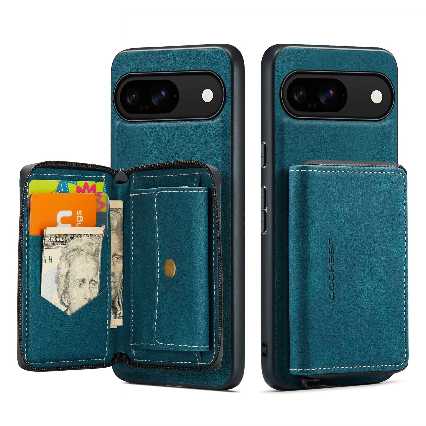 Magnetic Removable Zipper Wallet Google Pixel 9 Case Leather Back