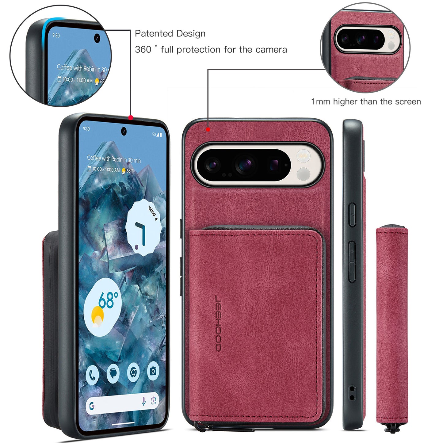 Magnetic Removable Zipper Wallet Google Pixel 9 Pro XL Case Leather Back