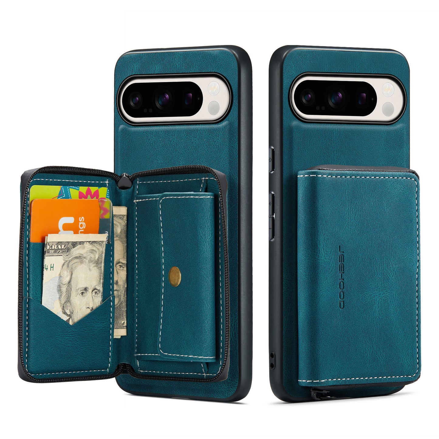 Magnetic Removable Zipper Wallet Google Pixel 9 Pro XL Case Leather Back