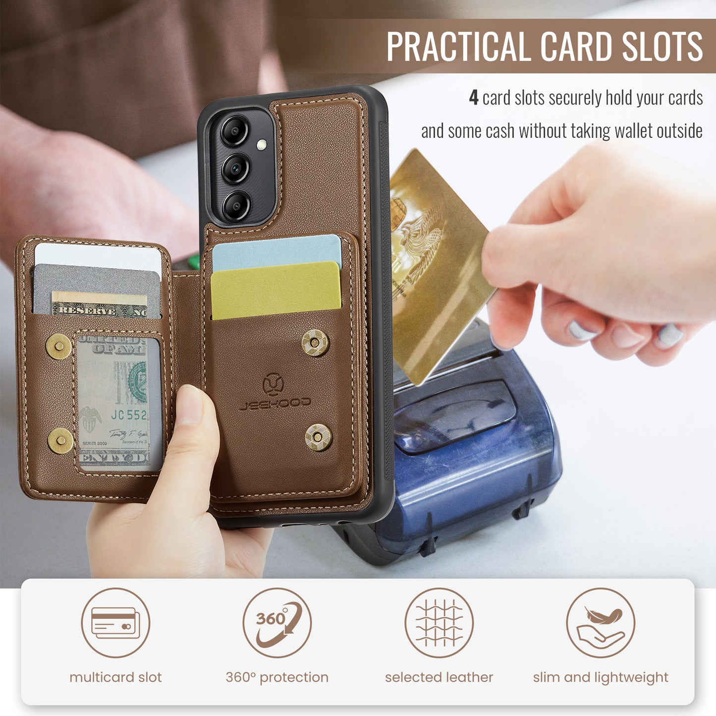 Magnetic Card Holder Galaxy A14 Case Detachable RFID Blocking