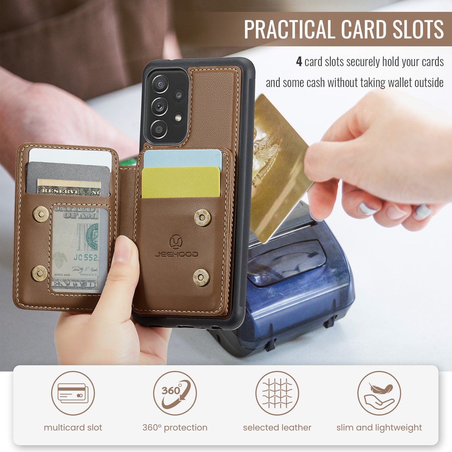 Magnetic Card Holder Galaxy A52 Case Detachable RFID Blocking