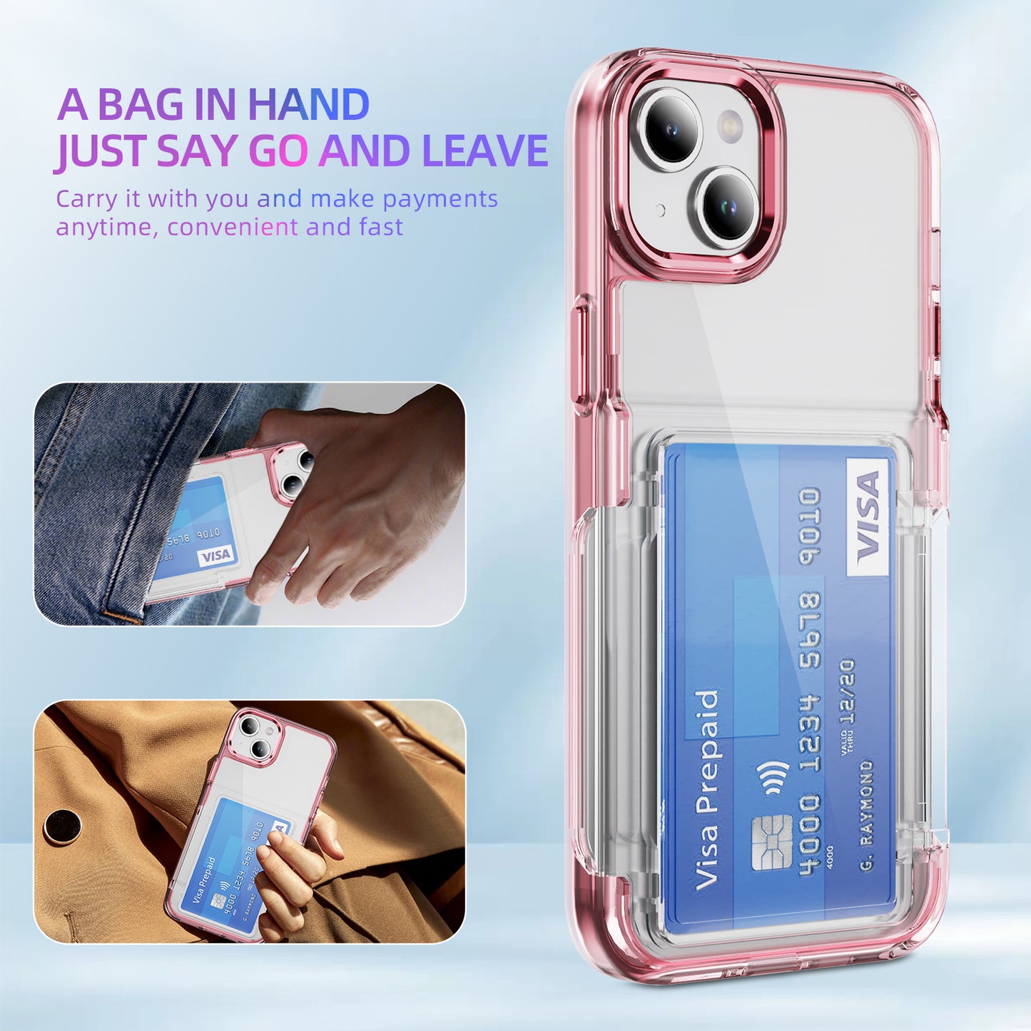 Transparent Card Holder iPhone 12 Case Flip Back