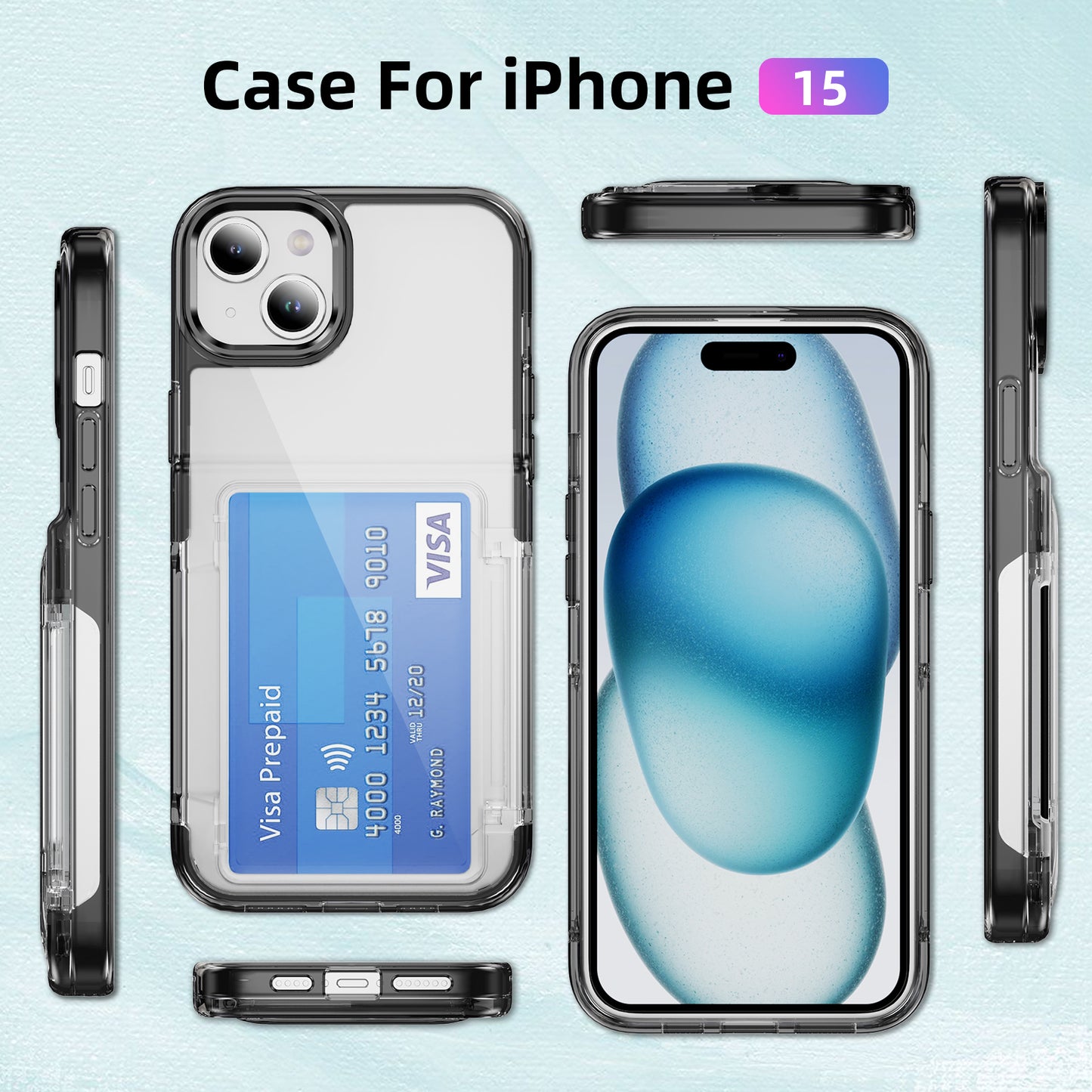 Transparent Card Holder iPhone 15 Case Flip Back