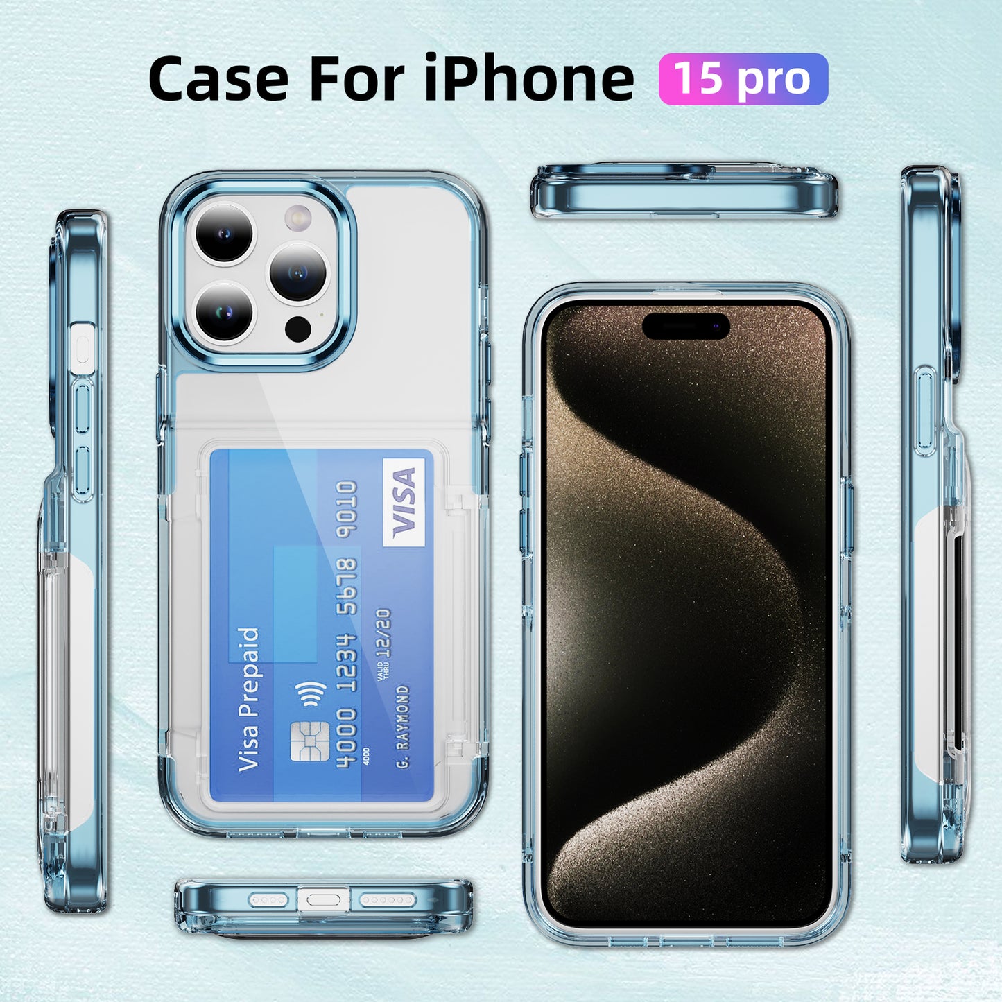 Transparent Card Holder iPhone 15 Pro Case Flip Back