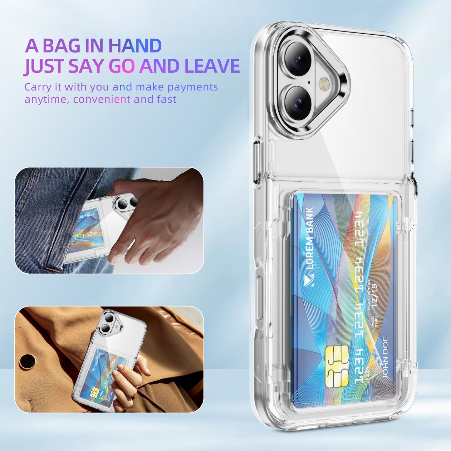 Transparent Card Holder iPhone 16 Plus Case Flip Back