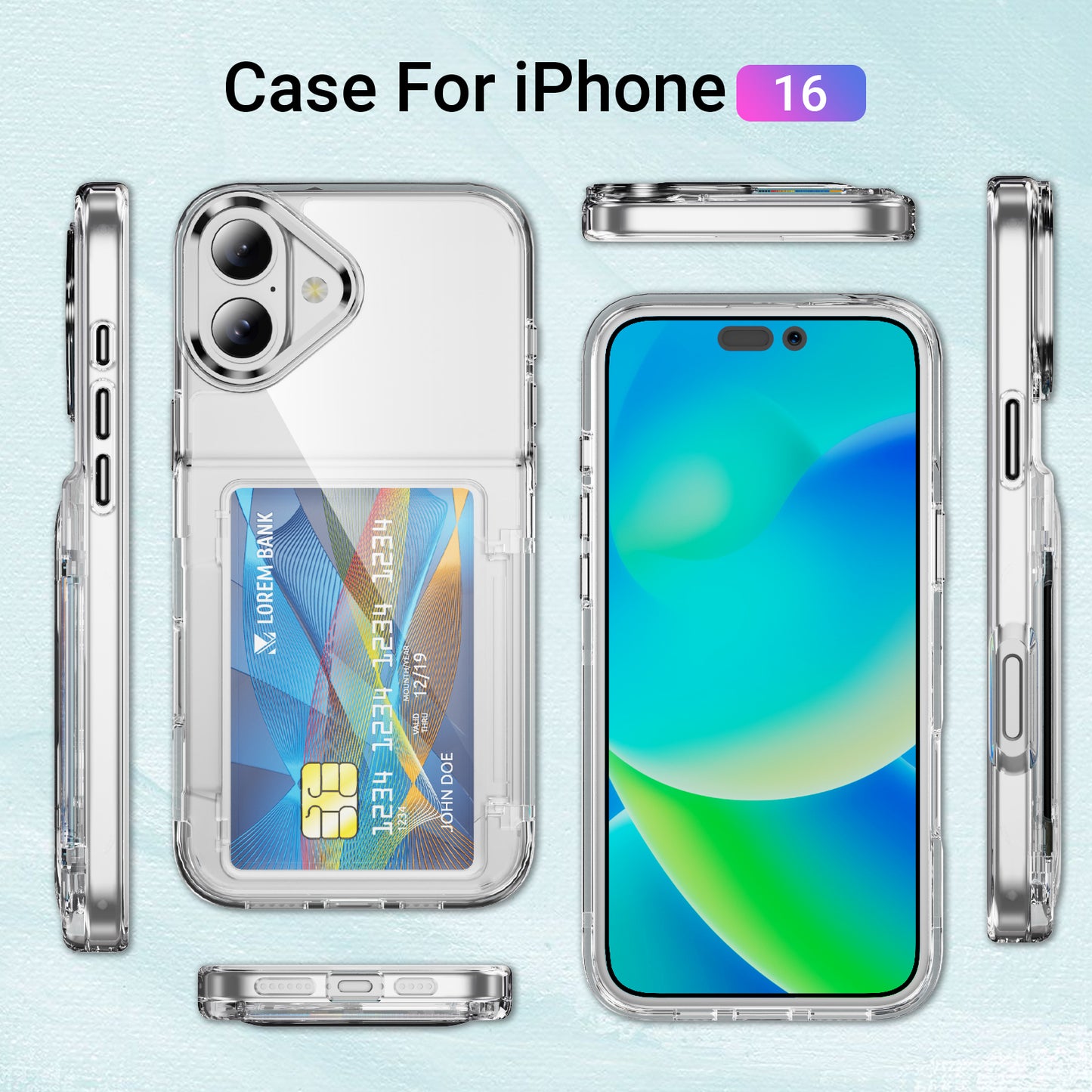 Transparent Card Holder iPhone 16 Plus Case Flip Back