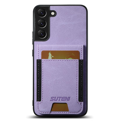 Litchi Leather Galaxy S22+ Case Card Holder Elastic Bandage