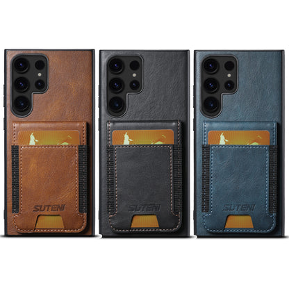 Oil Wax Leather Galaxy S24 Ultra Case Card Holder Elastic Bandage