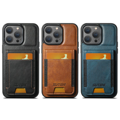 Oil Wax Leather iPhone 12 Case Card Holder Elastic Bandage