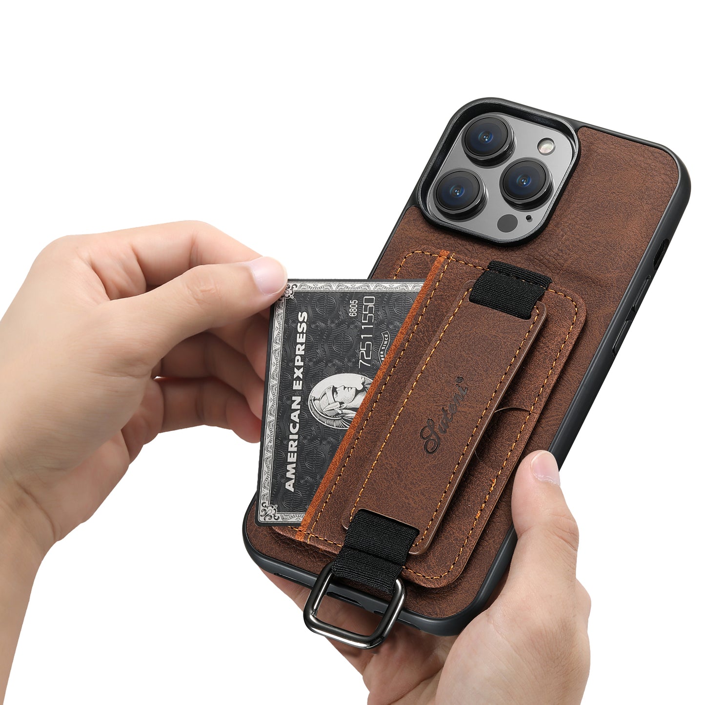 Lichi Leather Card Holder iPhone 13 Case Wristband