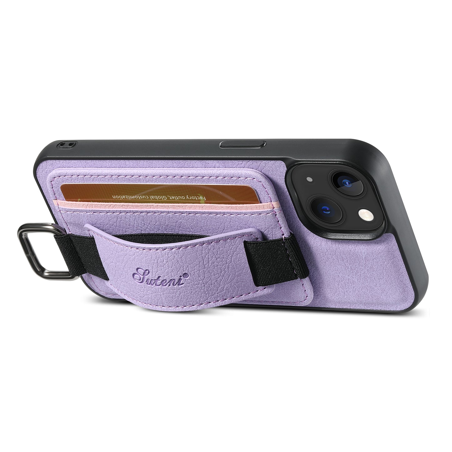 Lichi Leather Card Holder iPhone 15 Case Wristband