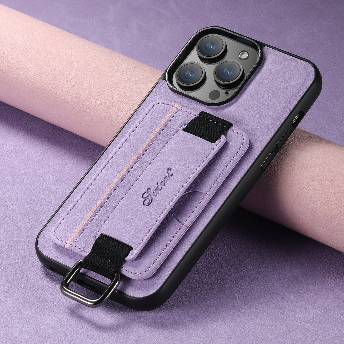 Lichi Leather Card Holder iPhone 16 Pro Case Wristband