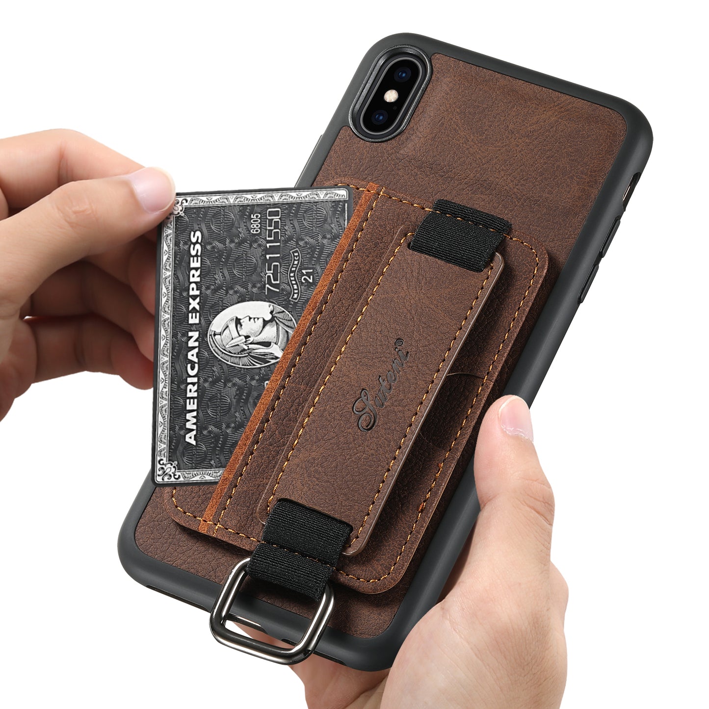 Lichi Leather Card Holder iPhone Xs Max Case Wristband