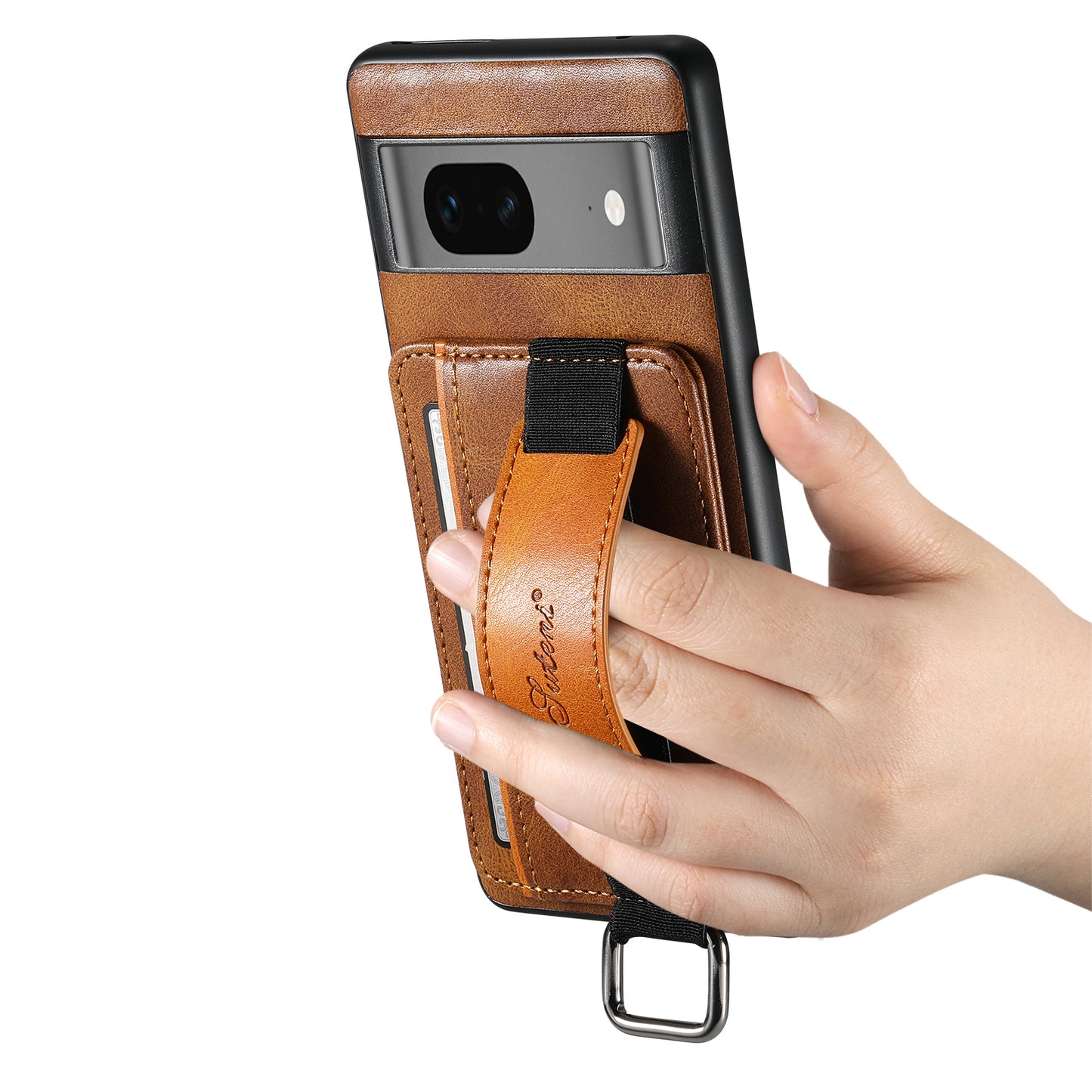 Oil Wax Leather Card Holder Google Pixel 7 Case Wristband