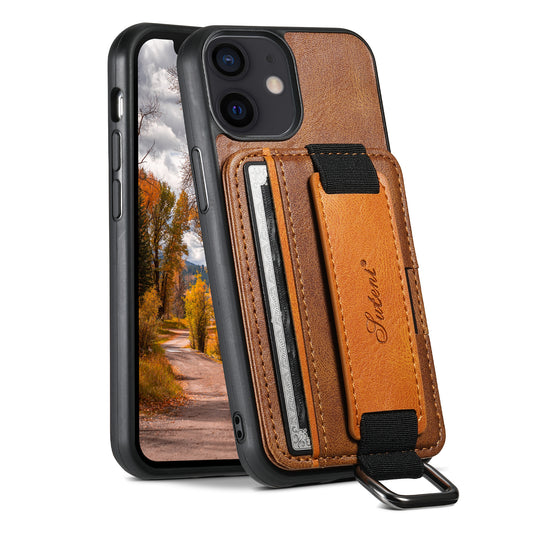 Oil Wax Leather Card Holder iPhone 11 Case Wristband