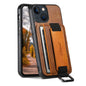 Oil Wax Leather Card Holder iPhone 13 Case Wristband