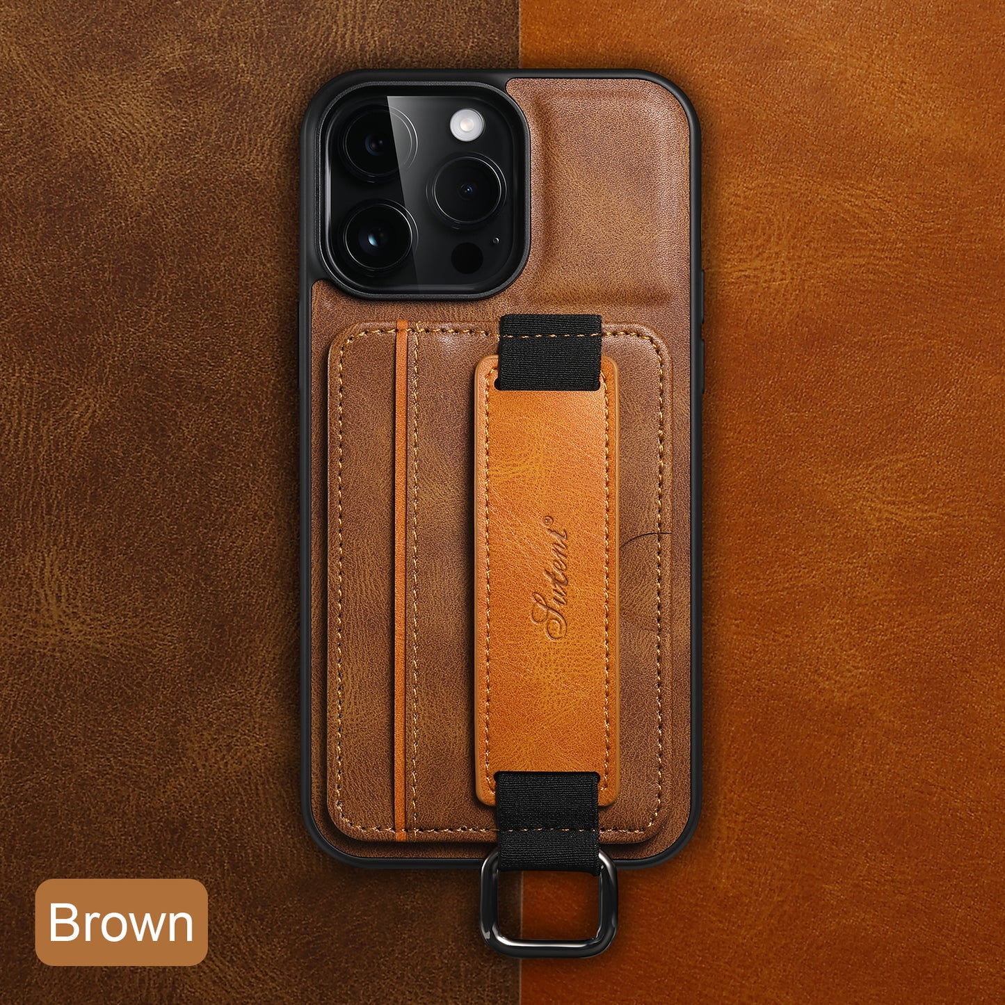 Oil Wax Leather Card Holder iPhone 14 Pro Case Wristband