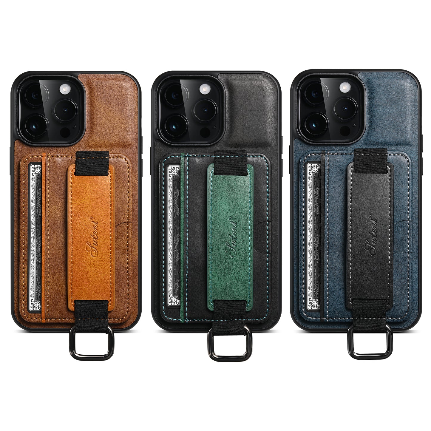 Oil Wax Leather Card Holder iPhone 16 Pro Case Wristband