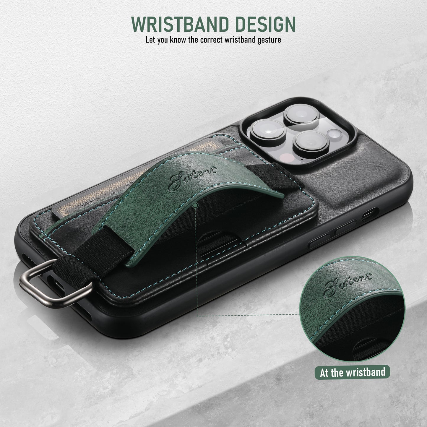 Oil Wax Leather Card Holder iPhone 16 Pro Max Case Wristband