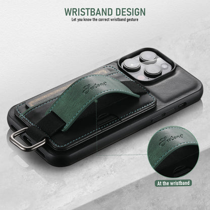 Oil Wax Leather Card Holder iPhone 16 Pro Case Wristband