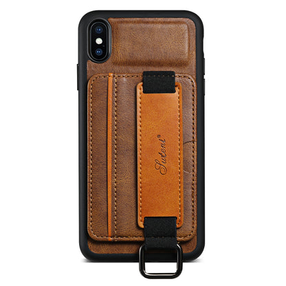 Oil Wax Leather Card Holder iPhone X Xs Case Wristband