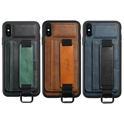 Oil Wax Leather Card Holder iPhone X Xs Case Wristband