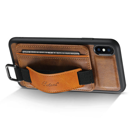 Oil Wax Leather Card Holder iPhone Xs Max Case Wristband