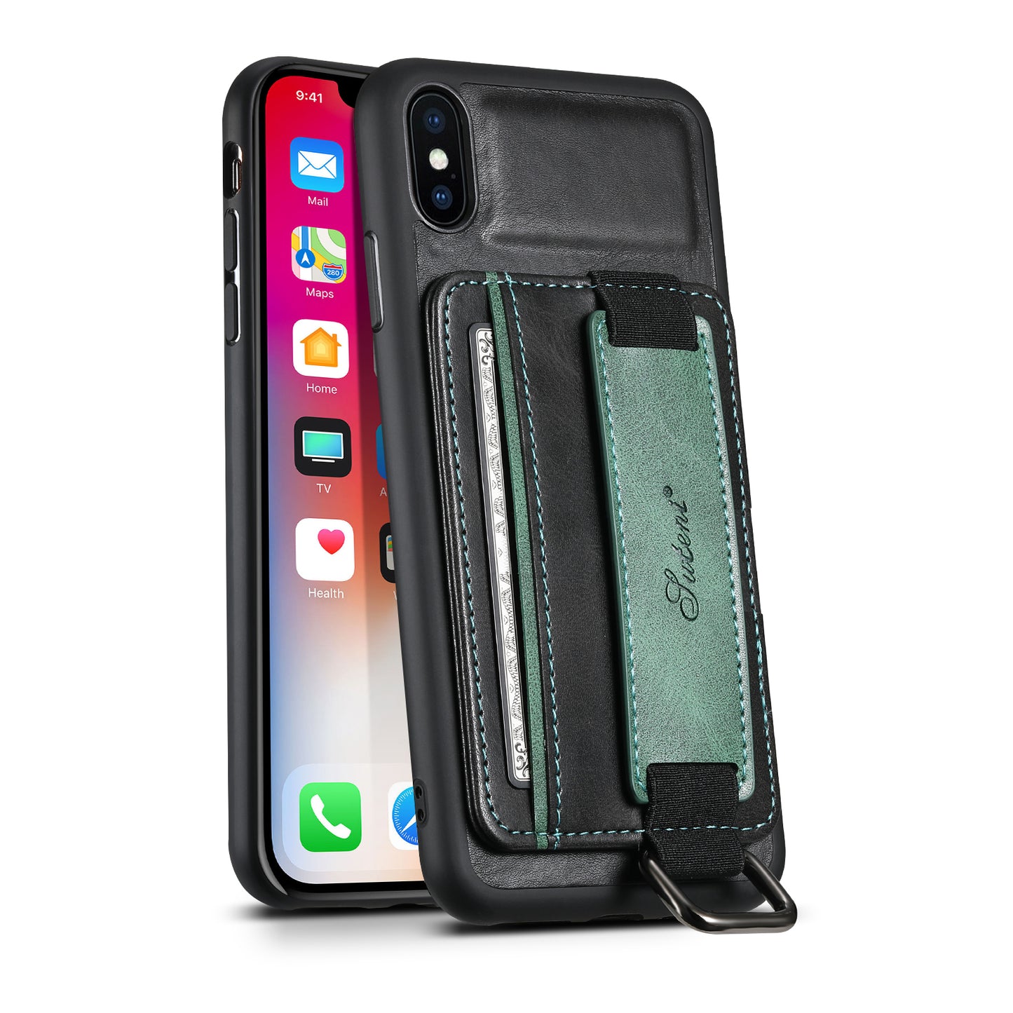 Oil Wax Leather Card Holder iPhone X Xs Case Wristband