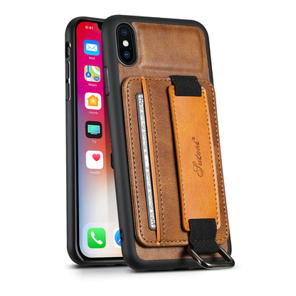 Oil Wax Leather Card Holder iPhone XR Case Wristband