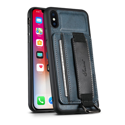 Oil Wax Leather Card Holder iPhone XR Case Wristband