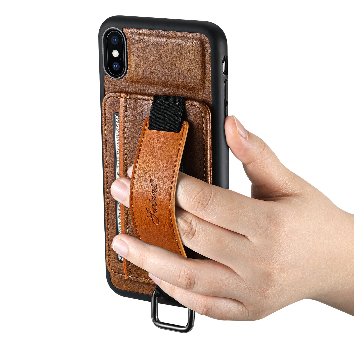 Oil Wax Leather Card Holder iPhone XR Case Wristband